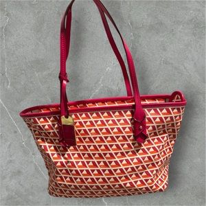 Ralph Lauren Vibrant Red and Orange Geometric Tote